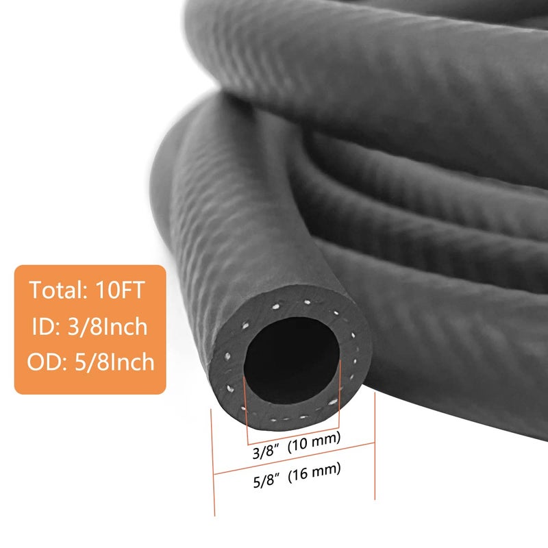 Eunice 3/8 Inch (10mm) ID Fuel Line Hose  10 FT 300PSI Push Lock NBR Rubber Hose for Automotive - Image 2